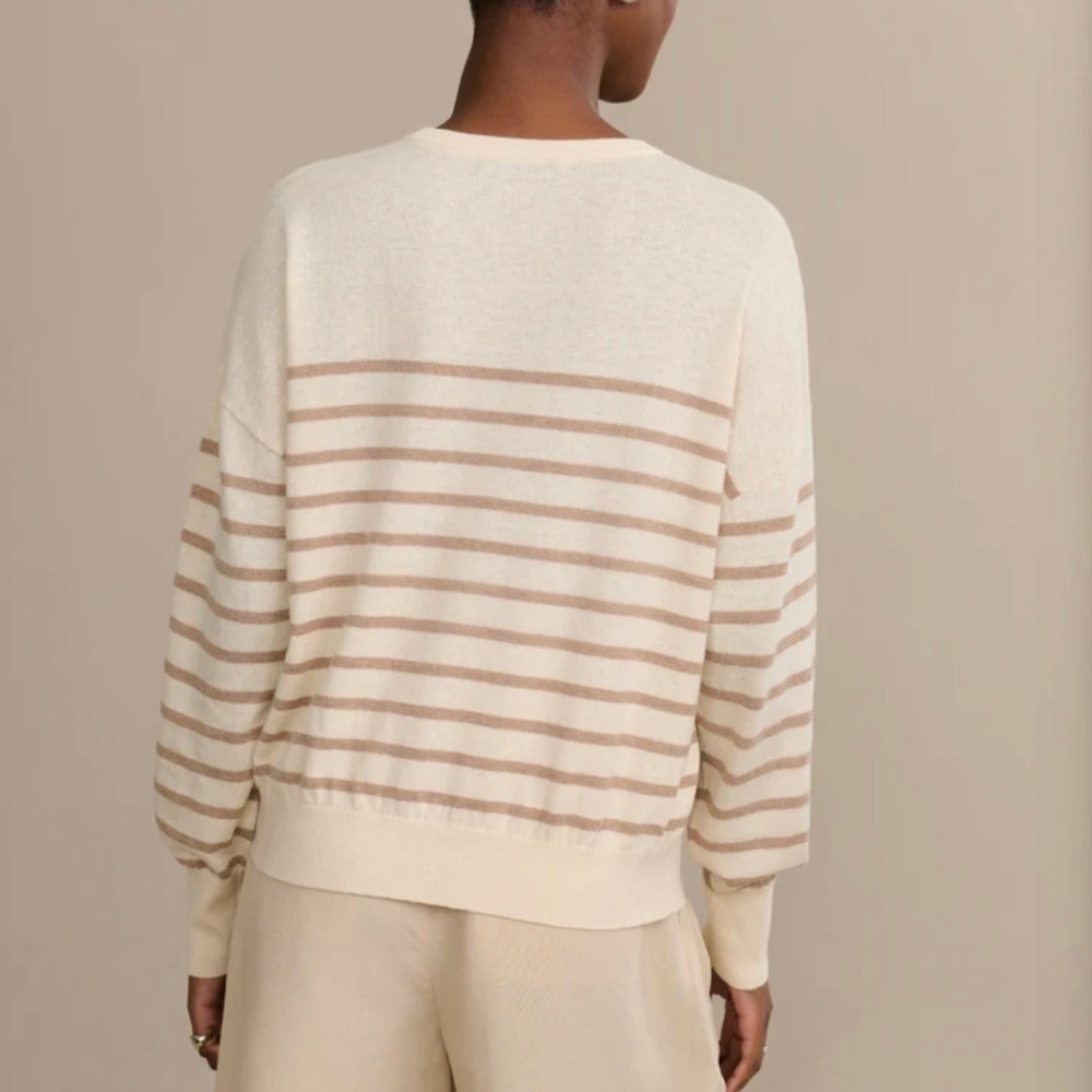 NWOT Jenni Kayne Avery Crewneck Sweater Stripe Cotton Merino Neutral S Summer - Picture 5 of 10